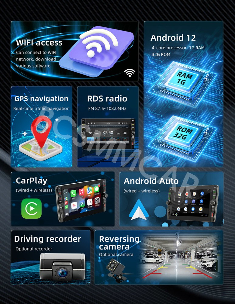 2Din Android Car Stereo Radio Bluetooth GPS Navigation for Carplay Android Auto