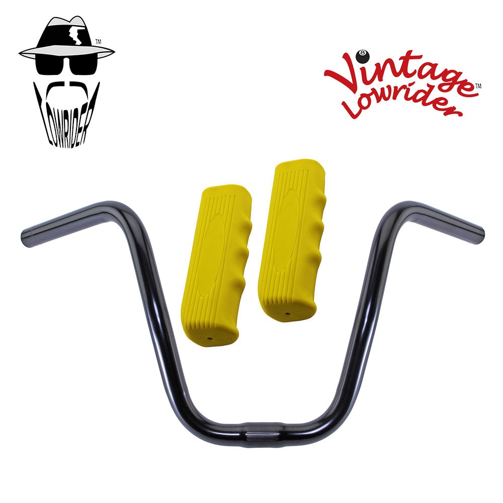 Original Lowrider 9" 25.4 D Handlebar Black Custom 120mm Grips Solid/Yellow