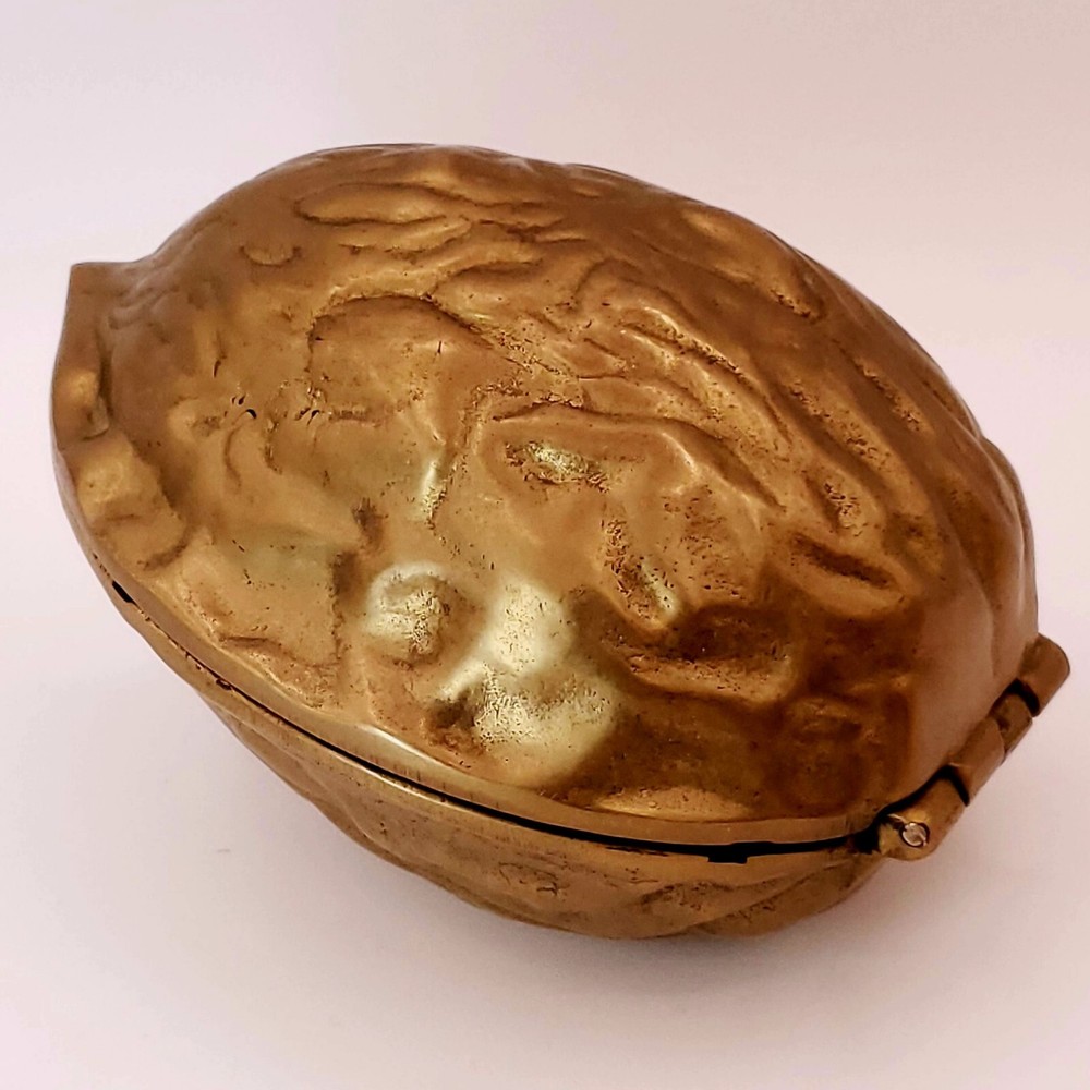 Vintage Heavy Solid Brass Walnut Shaped Nutcracker