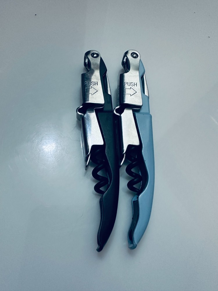 (2) RABBIT Light Blue/Black 2 Step Waiters Corkscrews Wine Key Openers