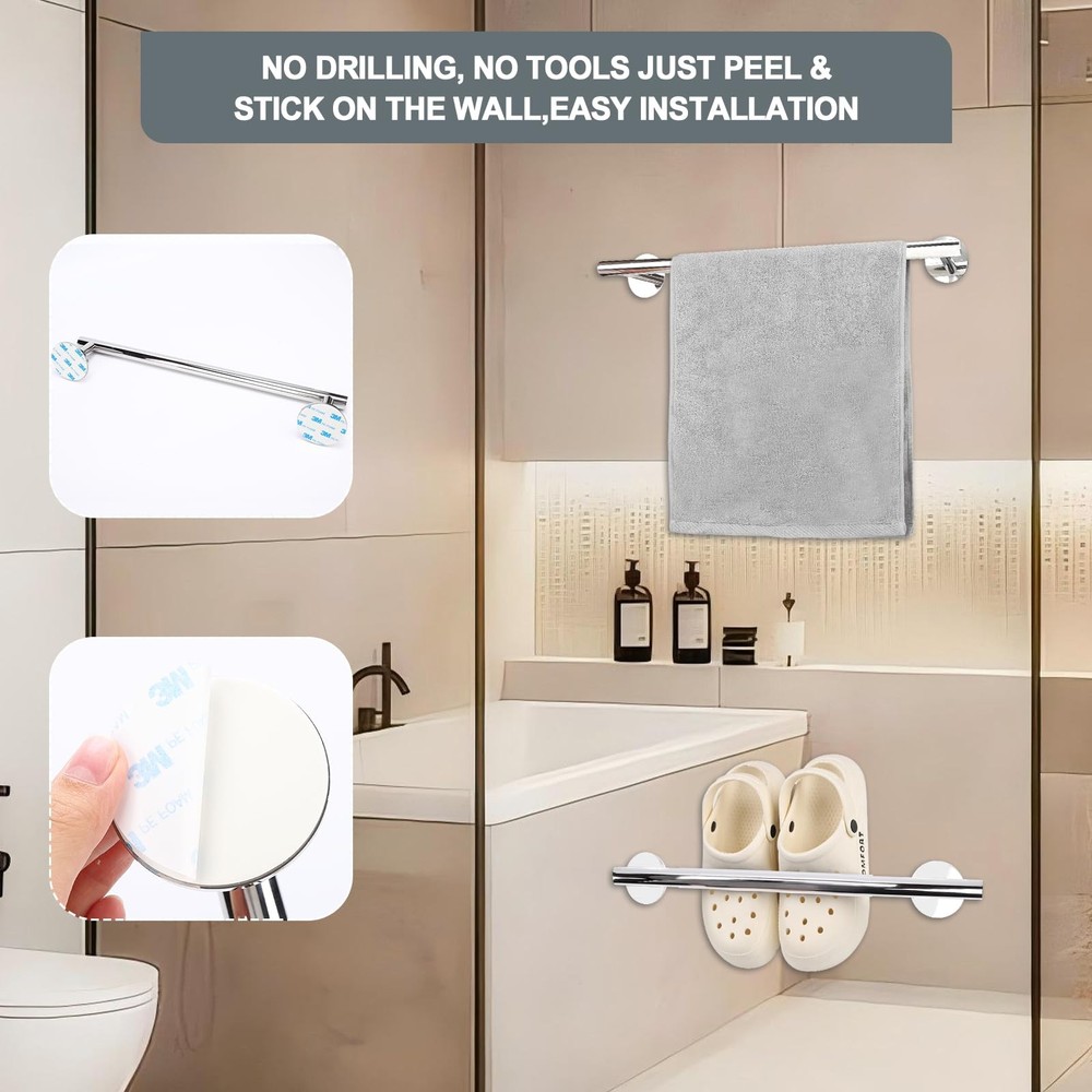 Adhesive Command Strip Towel Rack for Bathroom,16" Chrome Rustproof Towel Hol...