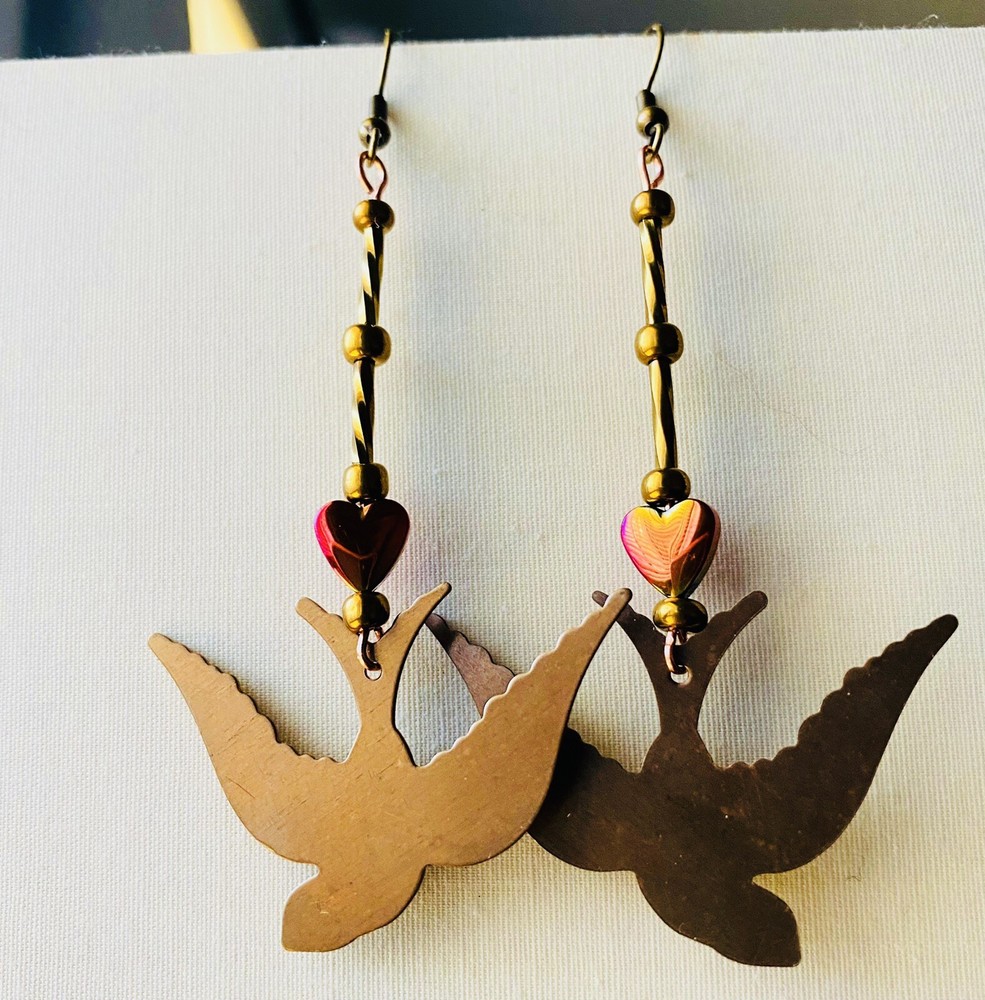 Artisan Brass Swallow Dangle Earrings