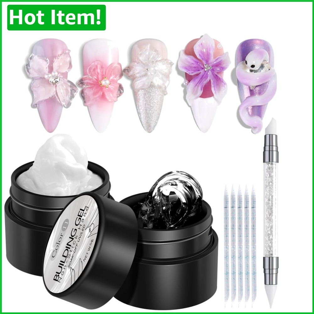 Versatile Solid Nail Gel Set with Silicone Pen - 2PCS for 3D Art & Extension