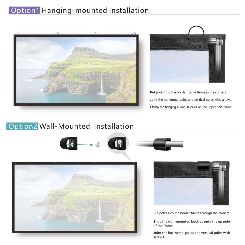 Portable Projector Screen 100 inch with Stainless Telescopic Pole Frame Black...