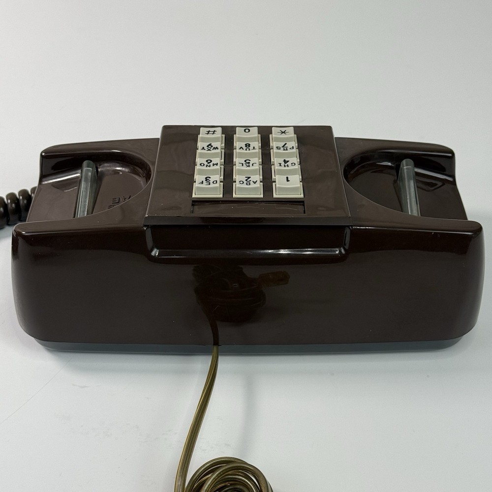 Vtg Starlite GTE Automatic Electric Desk Mount Push Button Phone Brown Untested