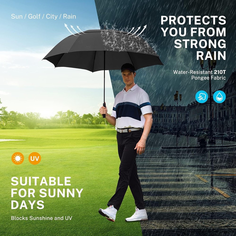 Large Windproof Golf Umbrella - Automatic Open - Double Canopy Rain Guard - Huge