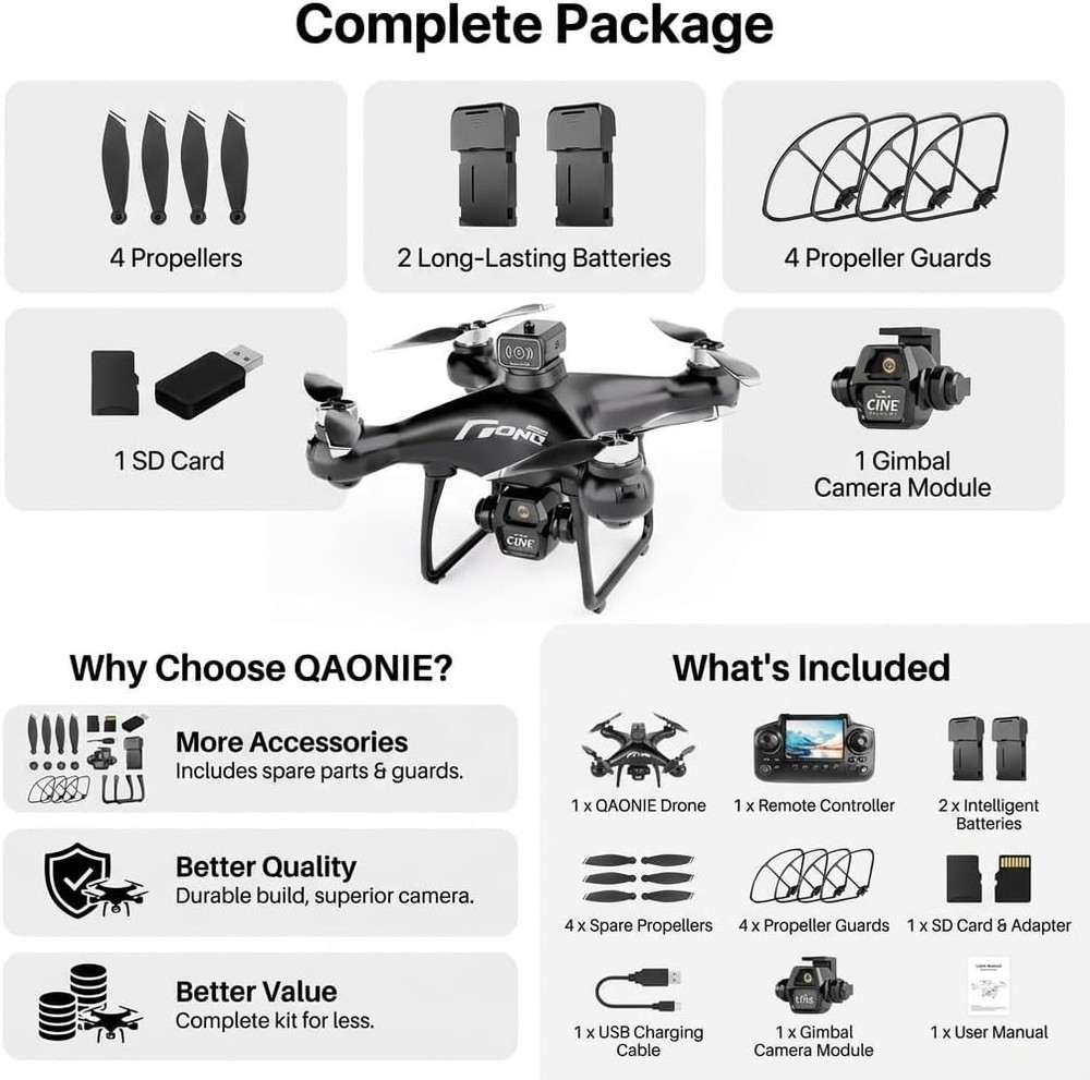 Beginner Foldable Drone with Screen Controller 720p HD Camera 2 Batteries Black