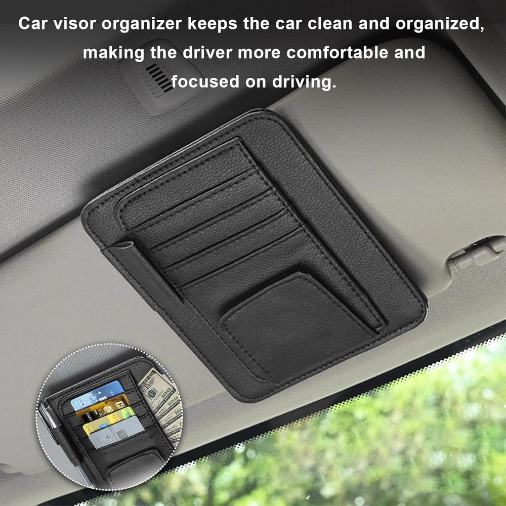 2PCS Small Leather Car Sun Visor Organizer, Multifunctional Auto Visor Document