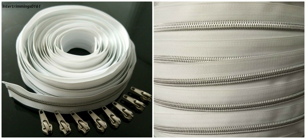 No6 CONTINUOUS CHAIN SPIRAL ZIP & SILVER SLIDERS, CHOOSE LENGTH