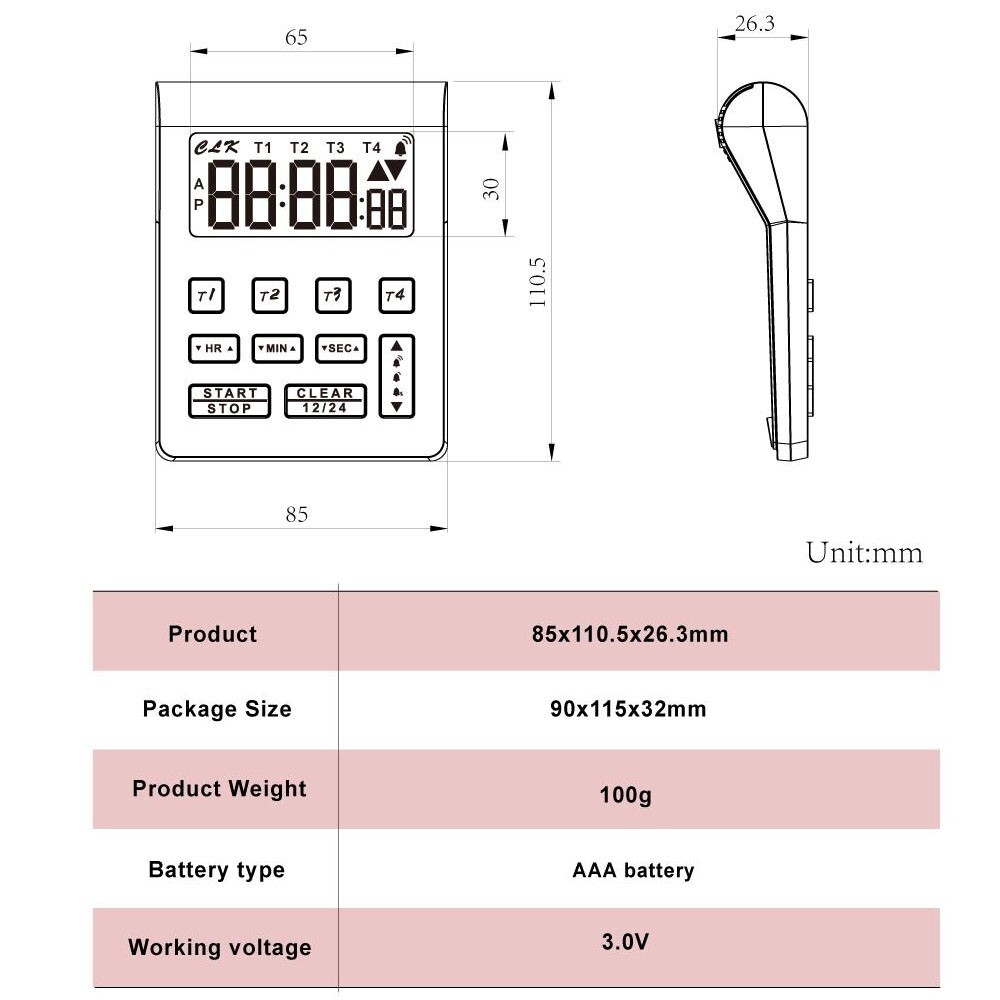 LCD Digital 4-channel Timer 12/24H Clock Countdown Volume Control Multi-scene