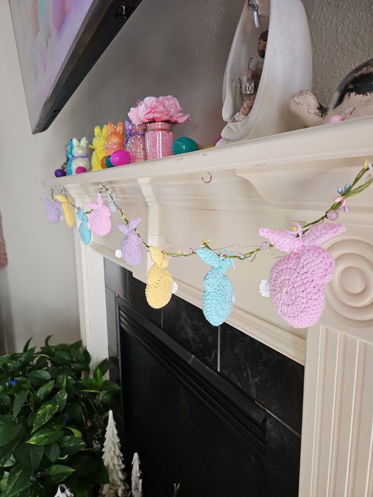 Pastel Crochet Bunny Garland Handmade Easter Decor