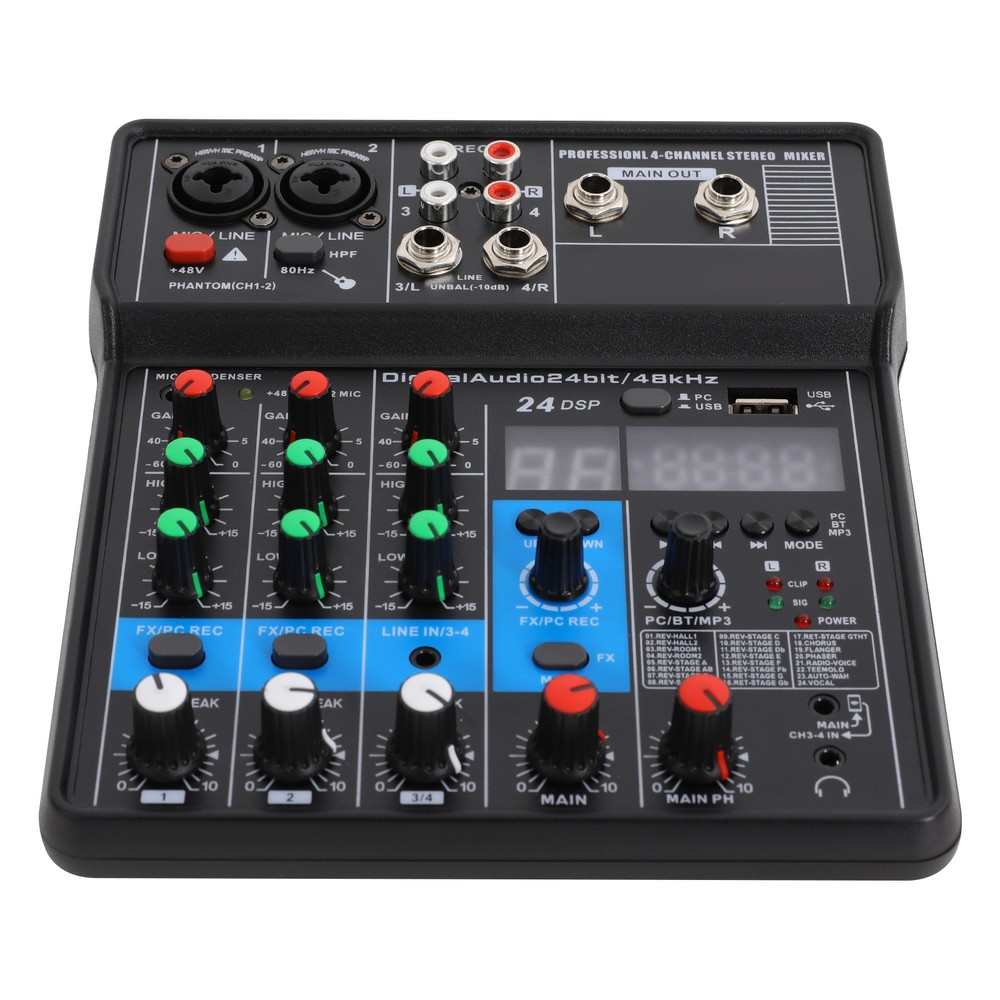 Mini Audio Mixer Bluetooth USB DJ Console 4 Channel Karaoke Live Studio