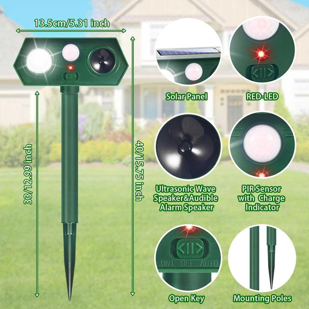 2026 Solar Animal Repellent with Motion Sensor & Light, 2 Pack