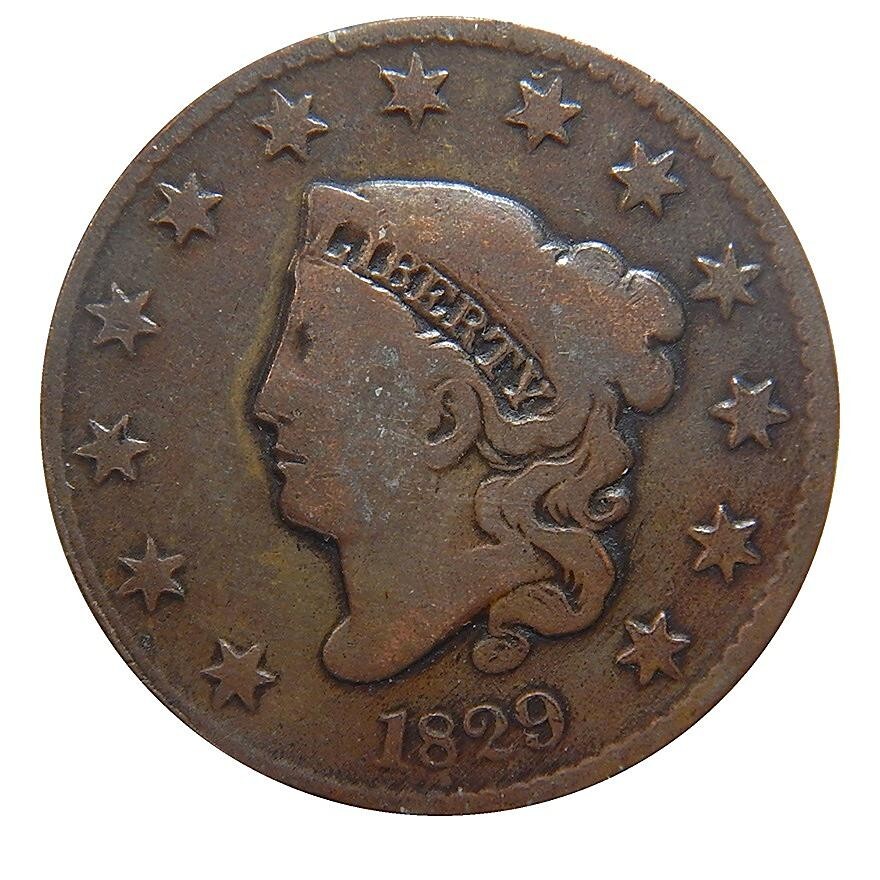 Large cent/penny 1829 Newcomb 3 medium letters reverse very blunt strike