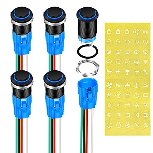 Latching Push Button Switch 12V Pushbutton Switch Blue LED 12 Volt Push