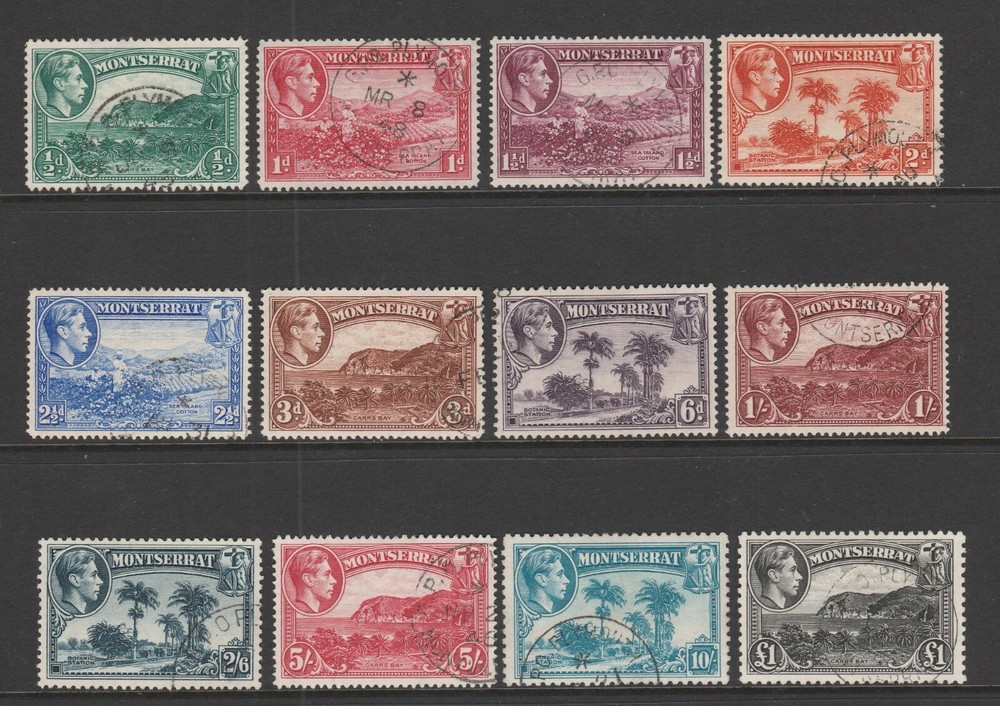 Montserrat 1938-48 Complete set SG 101a-112 Fine used.