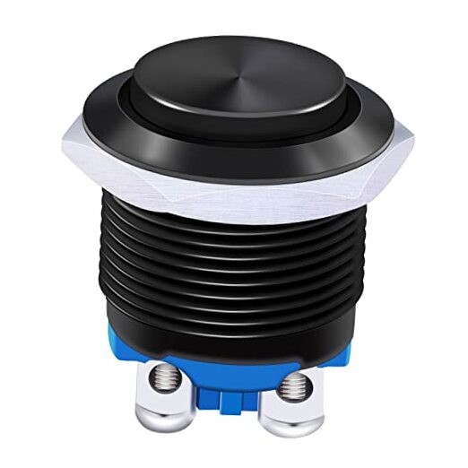 /16mm Waterproof Metal Shell Momentary Raised Top Push Button Switch Black