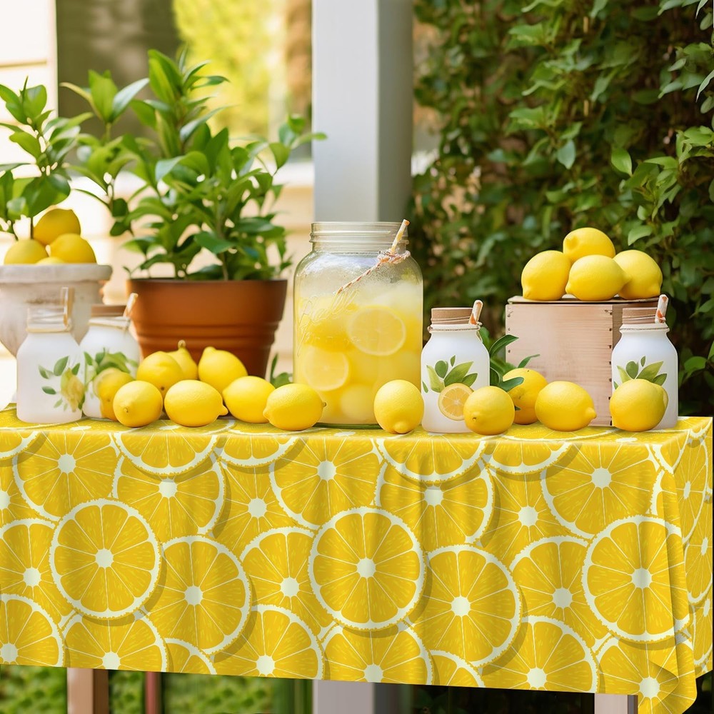 4 Pack Lemon Tablecloth Lemons Summer Party 86" x 51" (Rectangular), Yellow