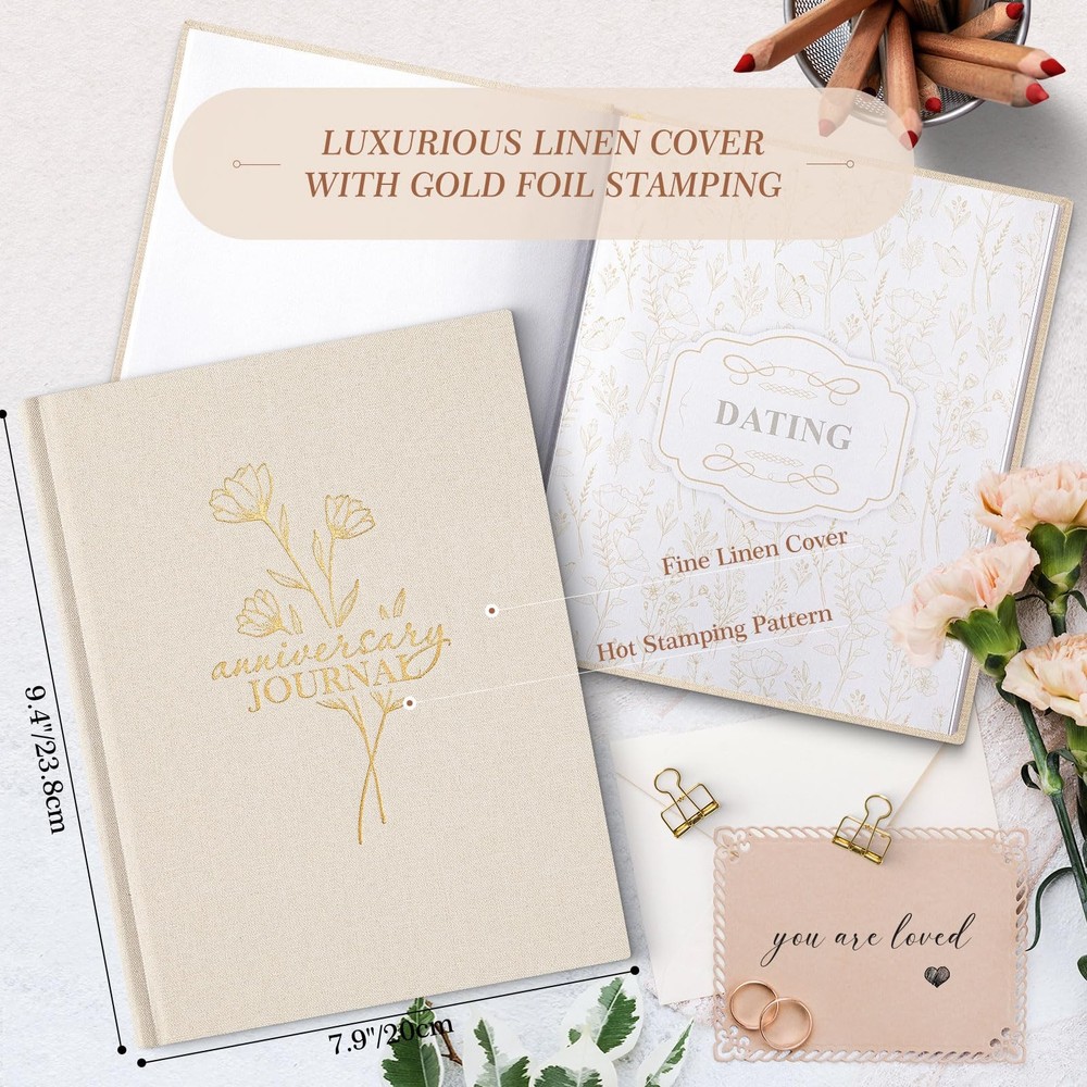 Beige Linen Wedding Anniversary Journal 190-Page Scrapbook Memory Book