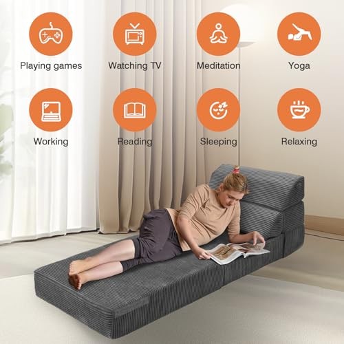 Comfy Folding Sofa Bed - Convertible Sleeper Sofa Fold Out Single Dark Grey