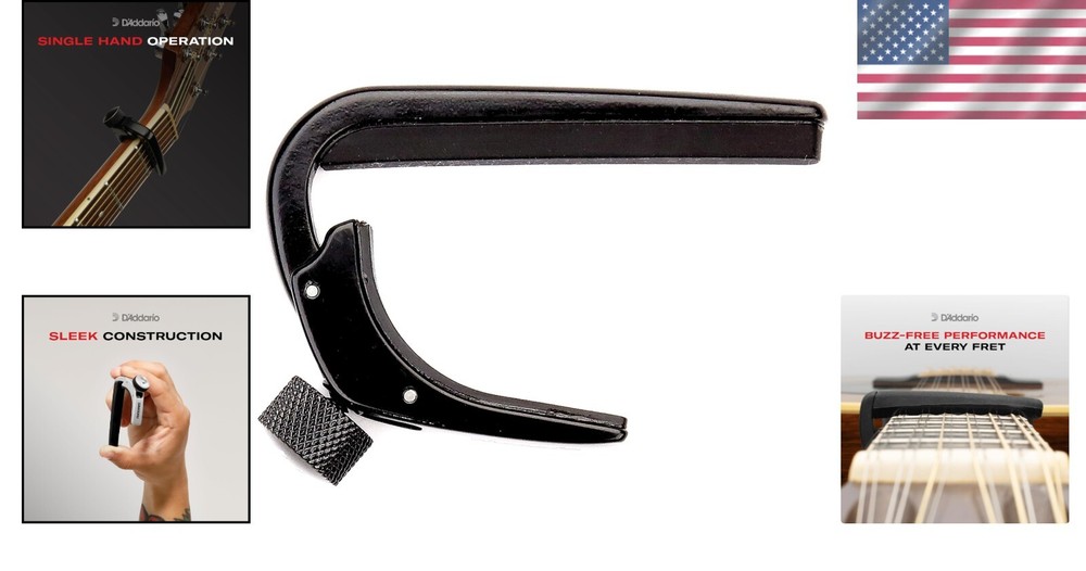 D'Addario NS Capo - Adjustable Tension for 6-String Classical Guitars - Black
