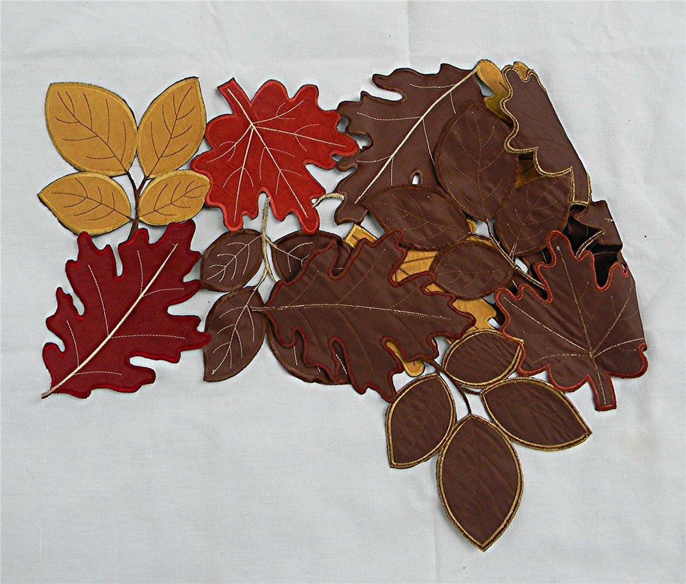 VIBRANT FALL COLORED LEAVES OPEN CUT-WORK 13" BY 38" TABLE RUNNER