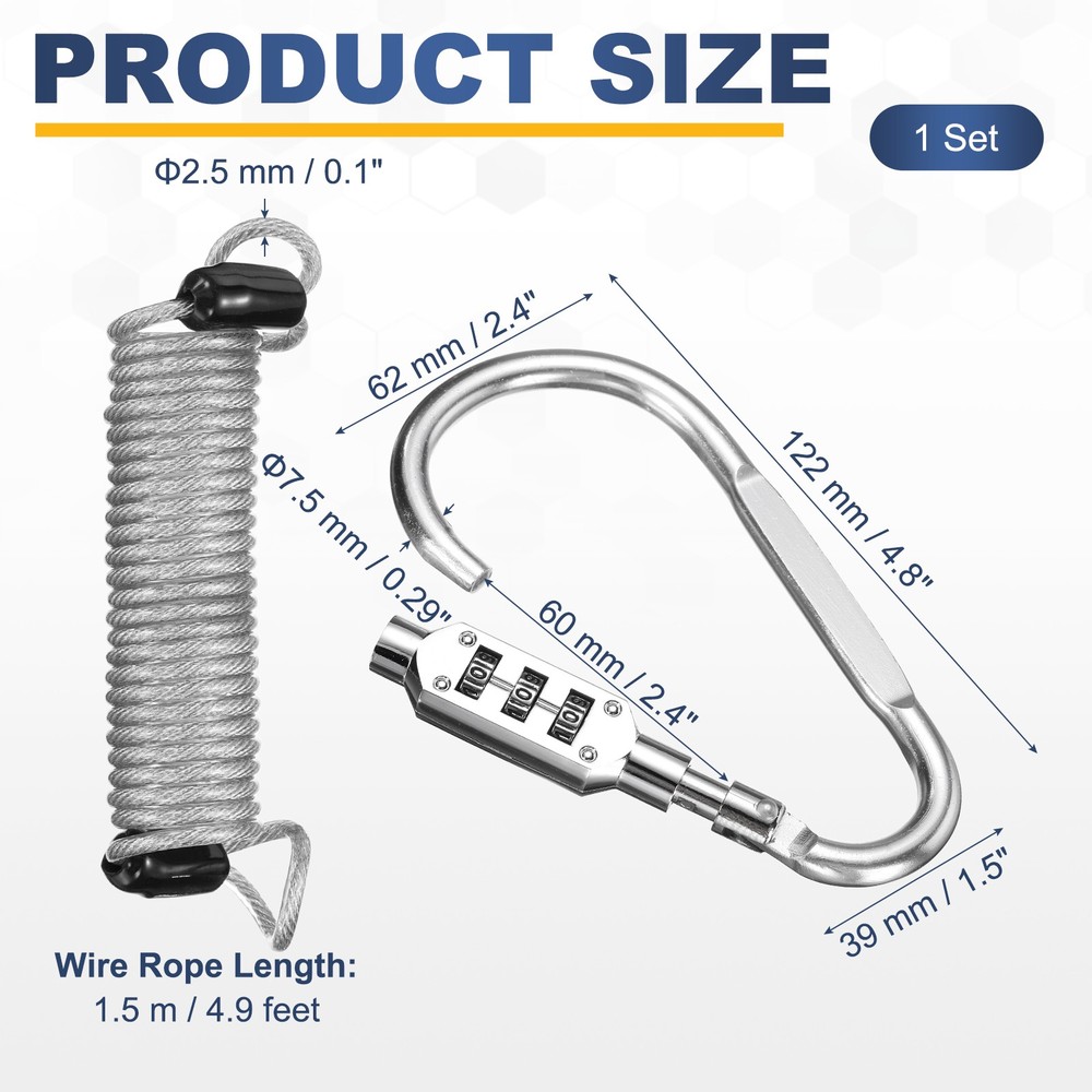 4.9Ft Security Cable Lock Steel Safety Cable with 4.8" Combination Lock Silver