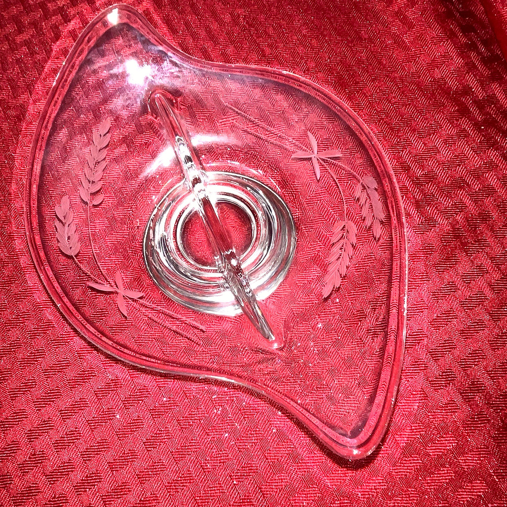 1940'S WALLACE STERLING FOOTED GLASS NUT/CANDY DISH-WHEAT PATTERN 8904