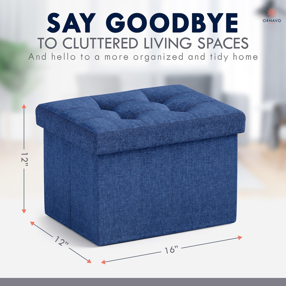 Small Storage Ottoman Foldable Collapsible Rectangle Linen Ottoman Foot Rest ...