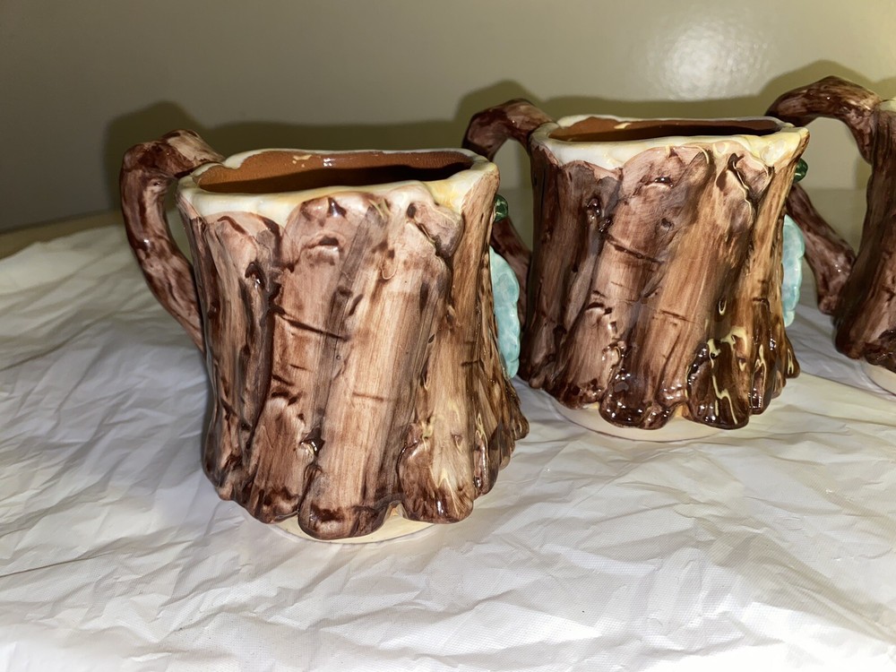 Apple Tree Strawberries Design Bark Ceramic pitcher and cup set damaged