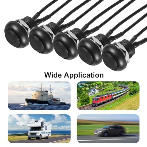5Pcs 12mm Momentary Push Button Switch Mini Round Switch Waterproof ON Black