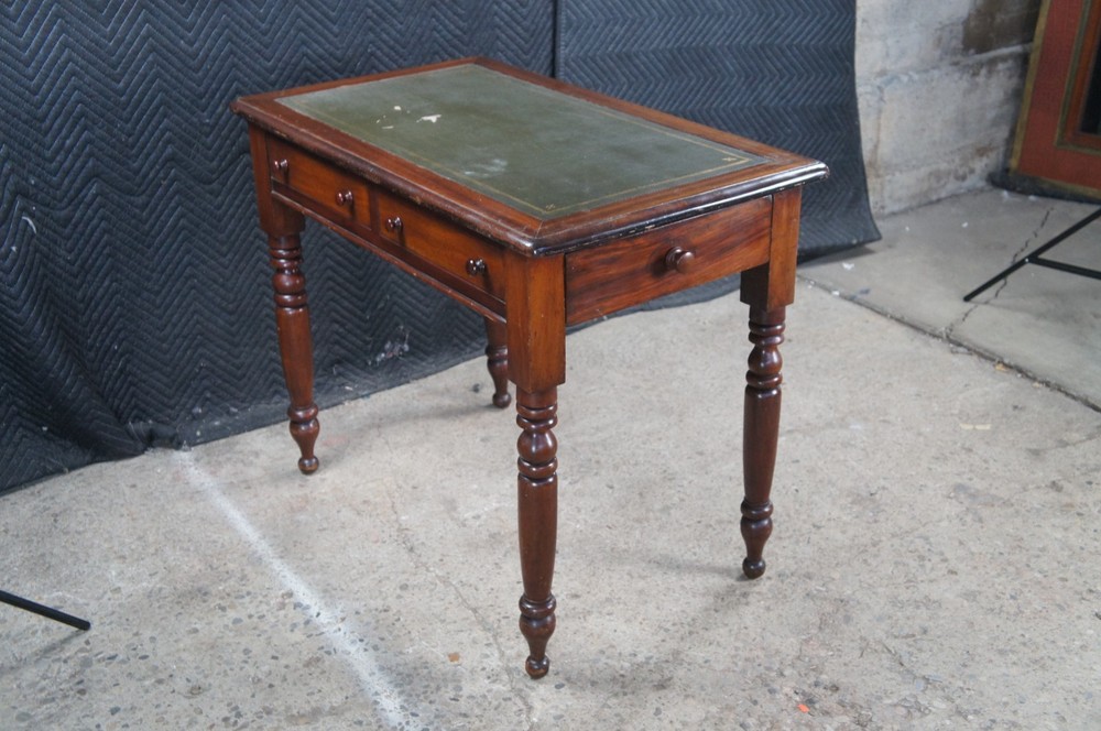 Antique Victorian William IV Mahogany Tooled Leather Writing Table Desk Console