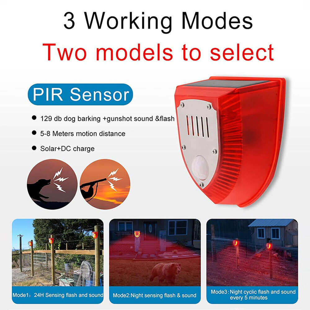 Solar Alarm Light Wireless Solar Strobe Light Motion Sensor Detector Outdoor LED