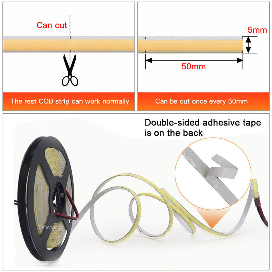 5V 5mm width COB LED light strip 320LED/m Battery box Powered Flexible light bar