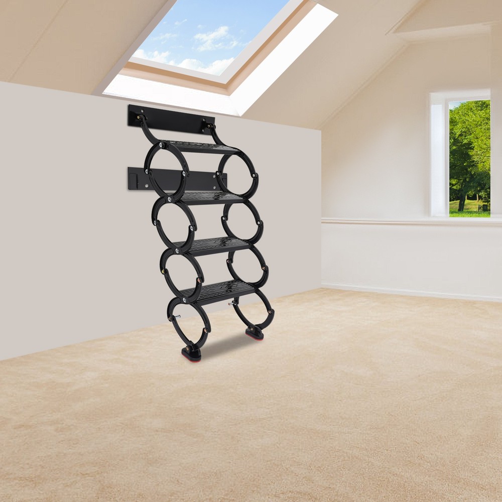 Wall Mounted Attic Ladder, Pull Down Telescoping Step Ladder, 4 Steps Ladder