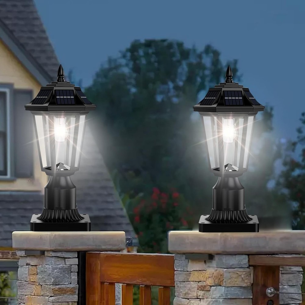 Solar Post Lights, Dusk to Dawn Solar Lamp Post Light with Pier Mount Base