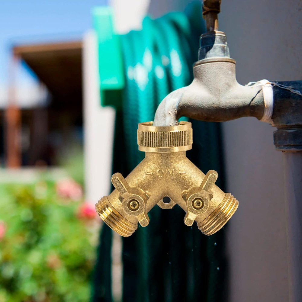 Solid Brass 2-Way Garden Hose Splitter with Extra Washers - 4 Pack