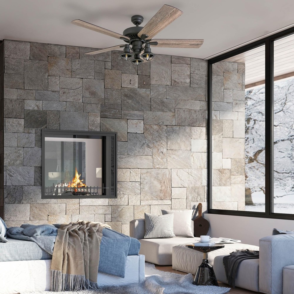 Ennora, 52 Inch Farmhouse LED Ceiling Fan with Light, Pull Chain, Three Mount...