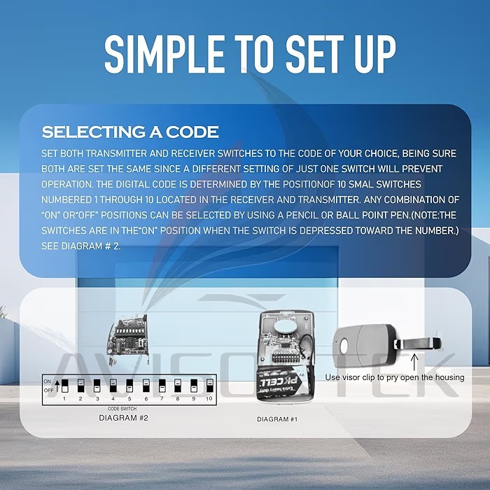 3 Multi-Code 3089 MultiCode 30891 Linear MCS308911, 10 Dip Switch Gate Opener