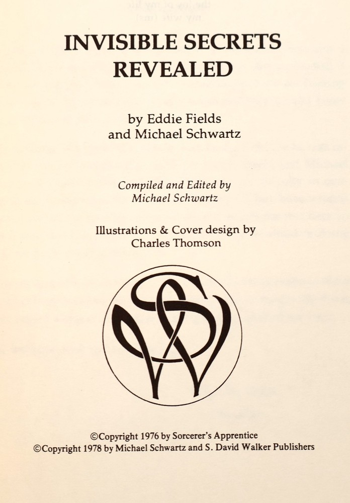 Invisible Secrets Revealed by Eddie Fields and Michael Schwartz (BOOK)