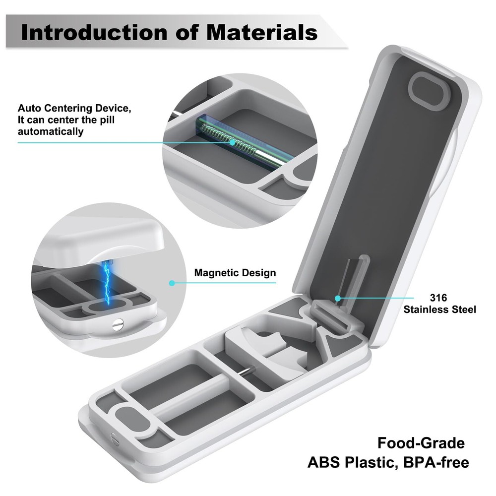 Pill Cutter with Auto Centering and Stainless Blade Includes Leather Case