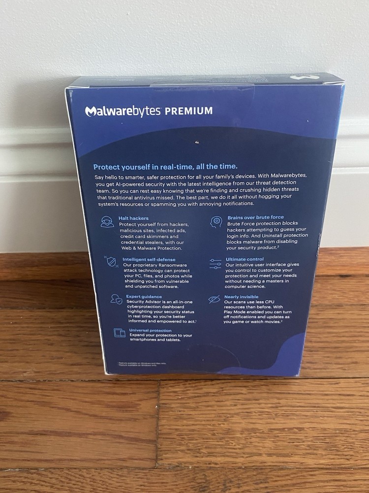 Malwarebytes Premium Security Software 5 User 1 Year License New Retail Anti-Vir