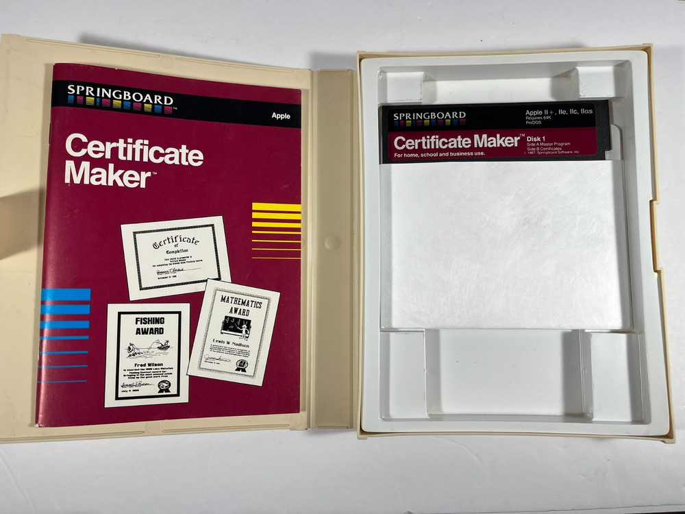 Springboard Certificate Maker/Certificate Library Software for Apple II 5.25"