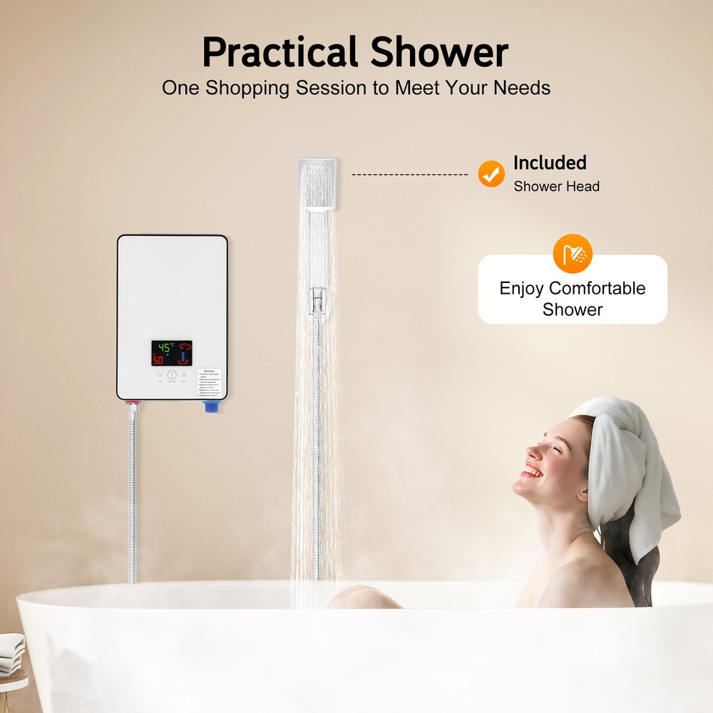 4500W 110V Whole House Electric Tankless Instant Water Heater with Shower Head