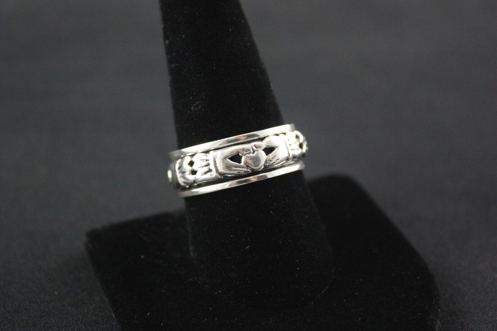 .925 Sterling Silver Spinner Ring Claddagh Celtic
