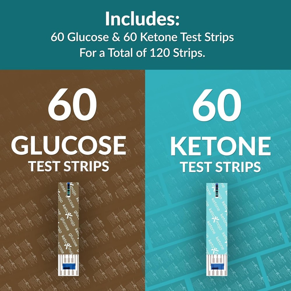 KETO-MOJO Blood Glucose Test Strips & Ketone Strips Combo Pack - 60 Each