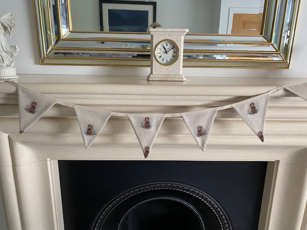 COCKAPOO LINEN HOMEMADE BUNTING 12CM X 15CM 6 FLAGS.180 CM. PLAIN LINED
