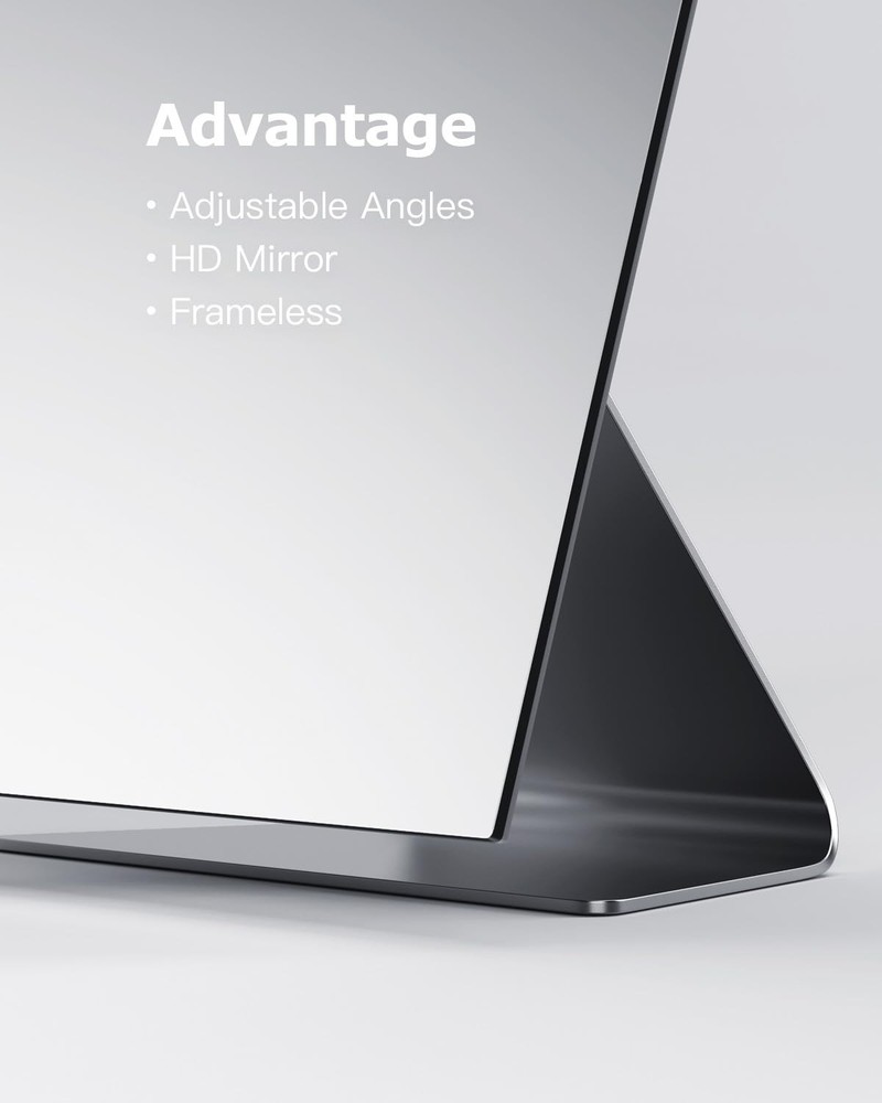 Rectangular -Standing Makeup Mirror, Frameless 1X Vanity Mirror with Adjustab...