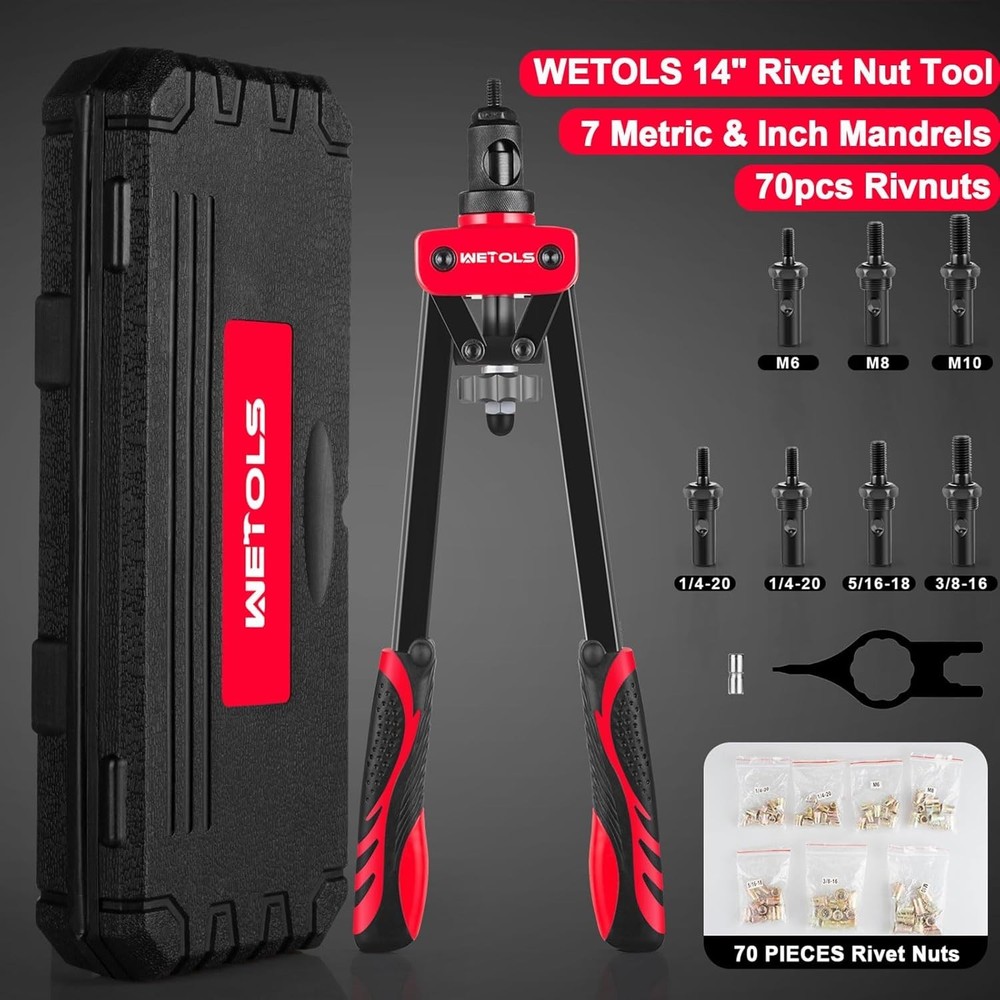 Durable Rivnut Tool Kit for Easy Riveting with Interchangeable Mandrels