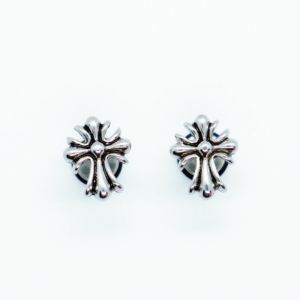 2pcs Stainless Steel Punk Rock Coptic Cross Stud Earring Chrome Piercing